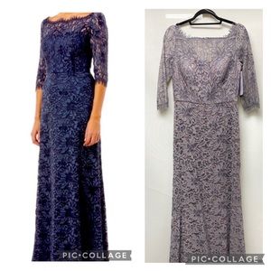 Js Collections boat neck lace A-line with 3/4 sleeves gown